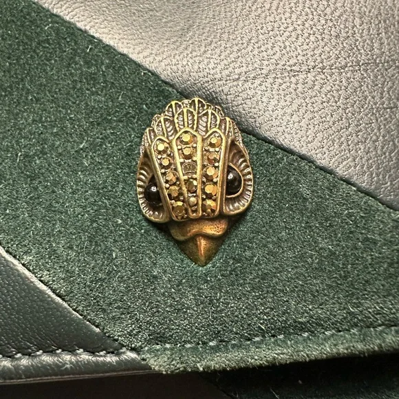 Kurt Geiger Soho Wallet on a Chain Crossbody Dark Green Suede and Leather - Picture 6 of 13